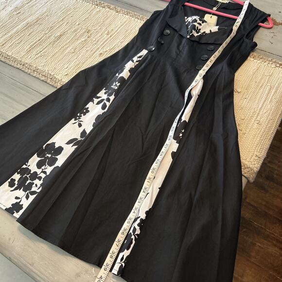 KR Kill Real Vintage Style Black White Floral Rockabilly Dress Sz M Retro Pinup - Picture 5 of 6